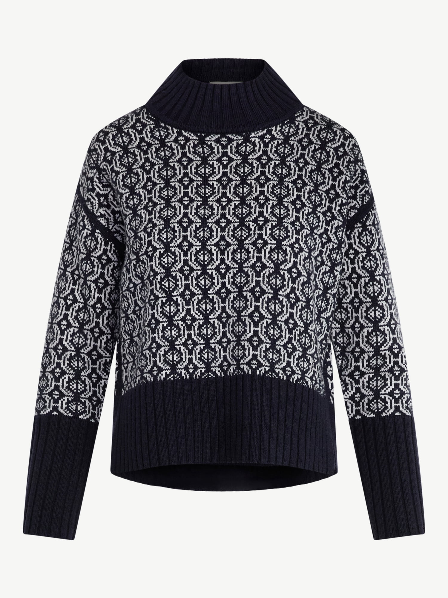 Free Assembly Women's Patterned Mock Neck Sweater with Tall Cuffs, Midweight, Sizes XS-XXL