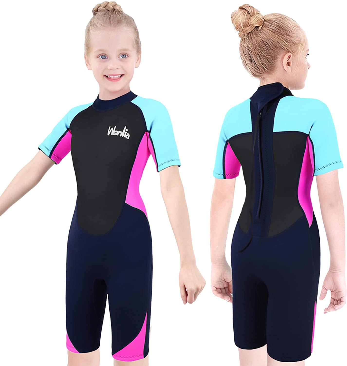 Water Sports Surfing Kids Wetsuit 2.5mm Neoprene Thermal Swimsuits Boys Girls Youth Short Sleeve Back Zip Diving Suit for Swimming Snorkeling