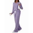 thumbnail image 3 of Womens 2 Piece Lounge Sets Fall Henley Neck Sweater Matching Sweat Suits Comfy Pajamas Clothes Pockets Purple L, 3 of 7