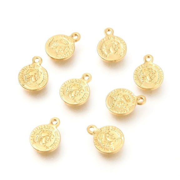 20pc Brass Pendants Flat Round Real 18K Gold Plated with Word and Woman 8x6x1mm Hole: 0.8mm