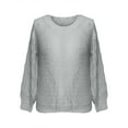 thumbnail image 4 of VISALY Pullover Crewneck Sweatshirt Fashion Sweatshirt Womens Crewneck Crochet Lace Long Sleeve Cable Knit Pullover Sweaters Tops Mesh Sweaters Long Sleeve Pullover Sweaters Grey S, 4 of 5