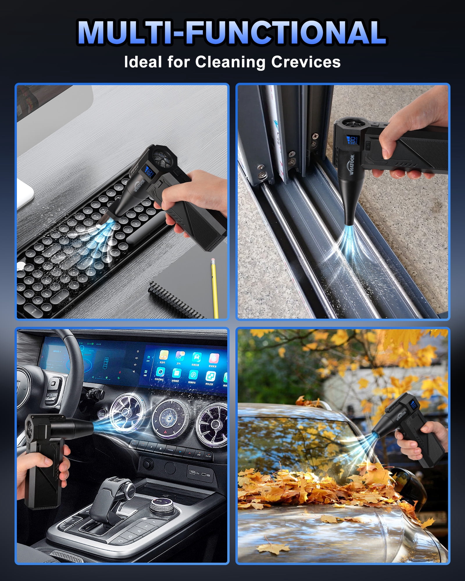 Compressed Air Duster,250000RPM Cordless Electric Air Blower,3-Gear Adjustable Power Dust Cleaner with Digital Display & LED lights,for Car,Computer,Laptop,Keyboard Cleaning