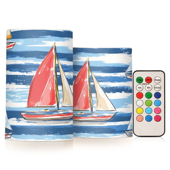 Yayeee Flameless Candles with Remote Flickering Battery Operated Multi Color Changing, Red Sailboats