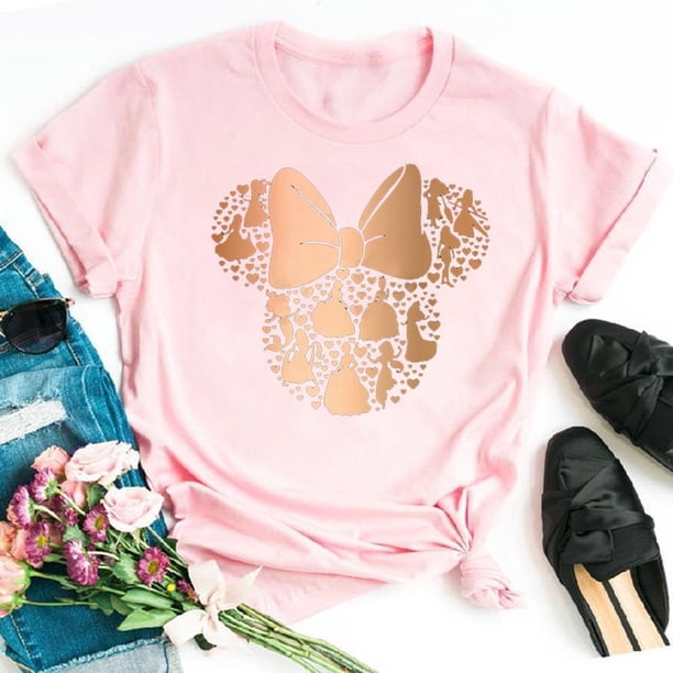 Gold Micky head women's casual top Mickey Mouse print women's fashion top Disney cartoon women's T-shirt Women's short sleeveXXL Gao Jinjia LED