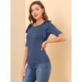 thumbnail image 2 of Camisa de manga corta con cuello barco para mujer Blusa Top de verano Azul L, 2 of 6