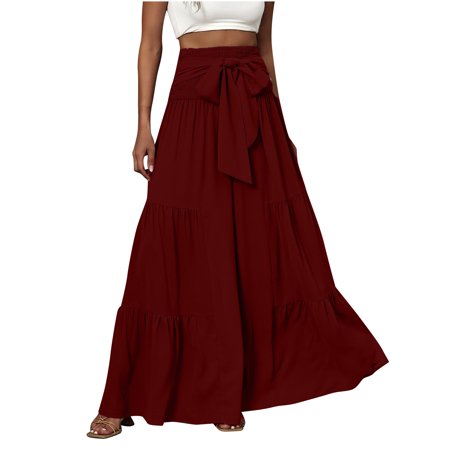 

UMfun Skirt for Women s Fashion Pants Skirt Solid Color Elasticity Loose Casual Comfortable Skirt Wine XL