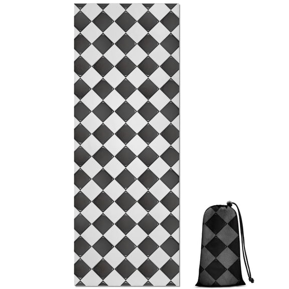 Black and White Checkerboard Checkered Pattern Hot Yoga Mat Towel Non Slip for Hot Yoga - Quick-Drying Yoga Mat Cover with 4 Corner Pockets with Travel Bag - Hot Yoga Towel Non Slip 70"x26"