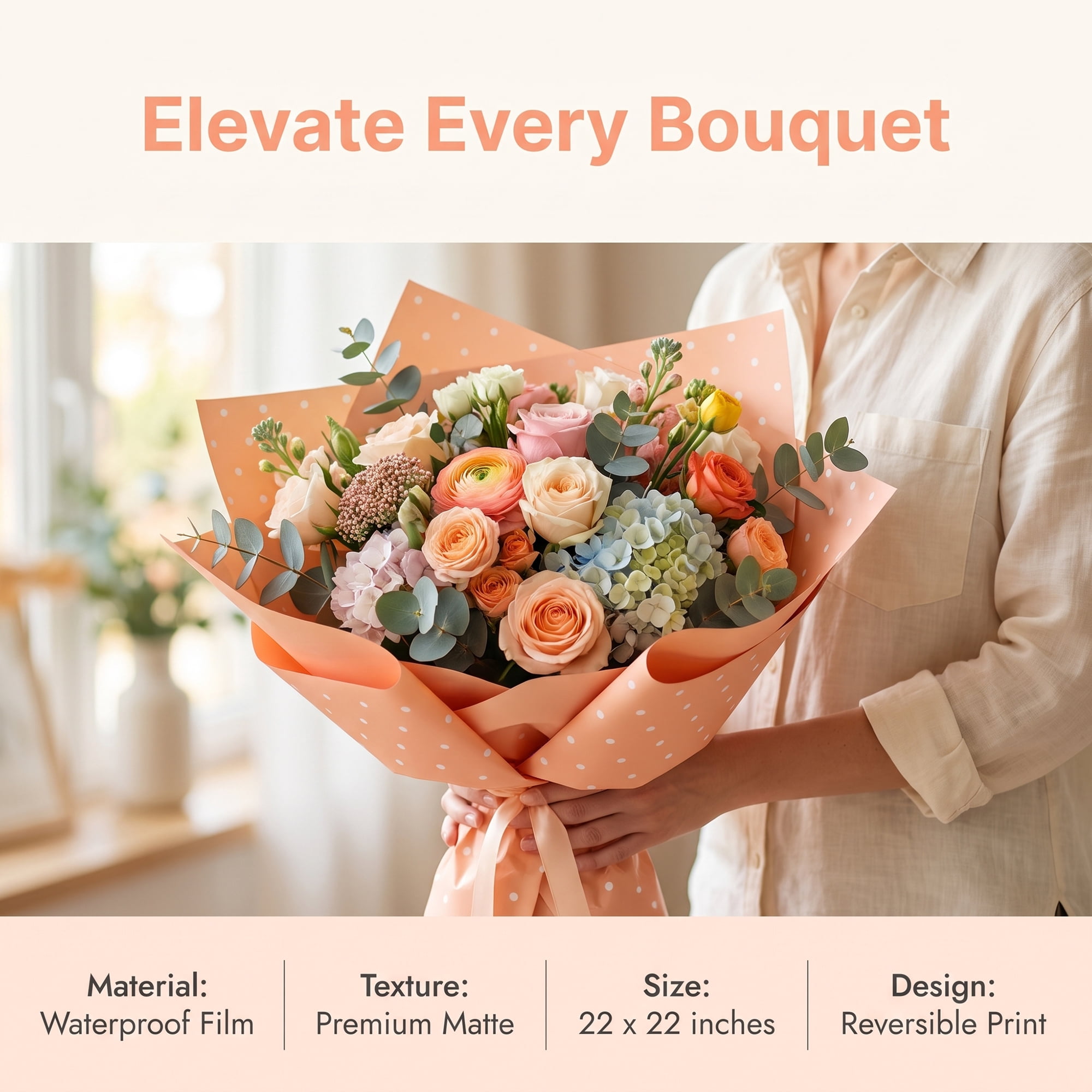 Unique Bargains Waterproof Luxury Matte Gift Wrapping Paper for Bouquets Champagne 22"x22"