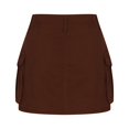 thumbnail image 3 of Inleife Women's Zipper Button High Waist Short Skirt Summer Solid Irregular Pockets Skirt Brown M, 3 of 4
