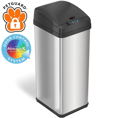 iTouchless Square Automatic Sensor 13-Gallon Trash Can, Stainless Steel