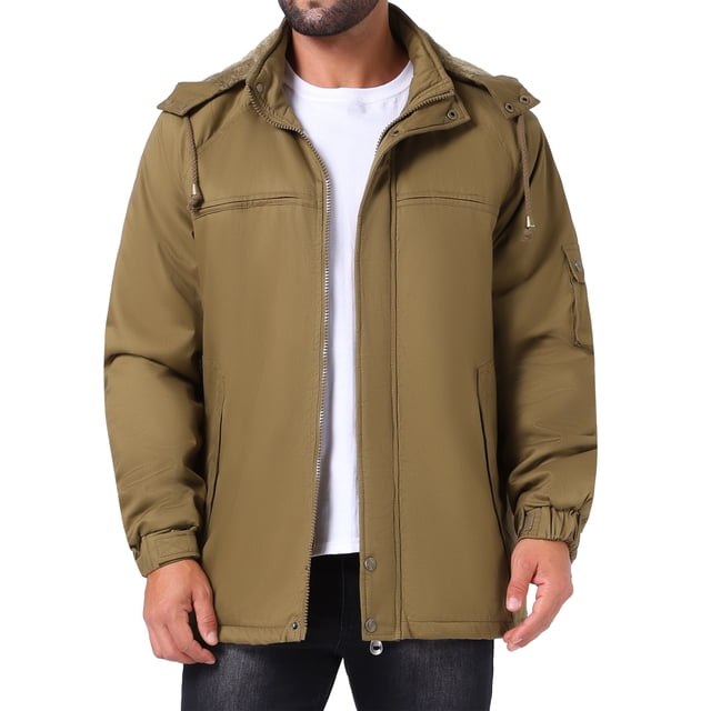 CHAQUETA PARKA DE TRABAJO CON CAPUCHA Y FORRO DE FELPA TEMPLADA INSPIRADA EN CHIC PARA HOMBRE TALLA XL KHAKI