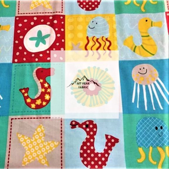 Handmade Valance, Curtain Panel, or Pillow Cover Baby Animals Ocean