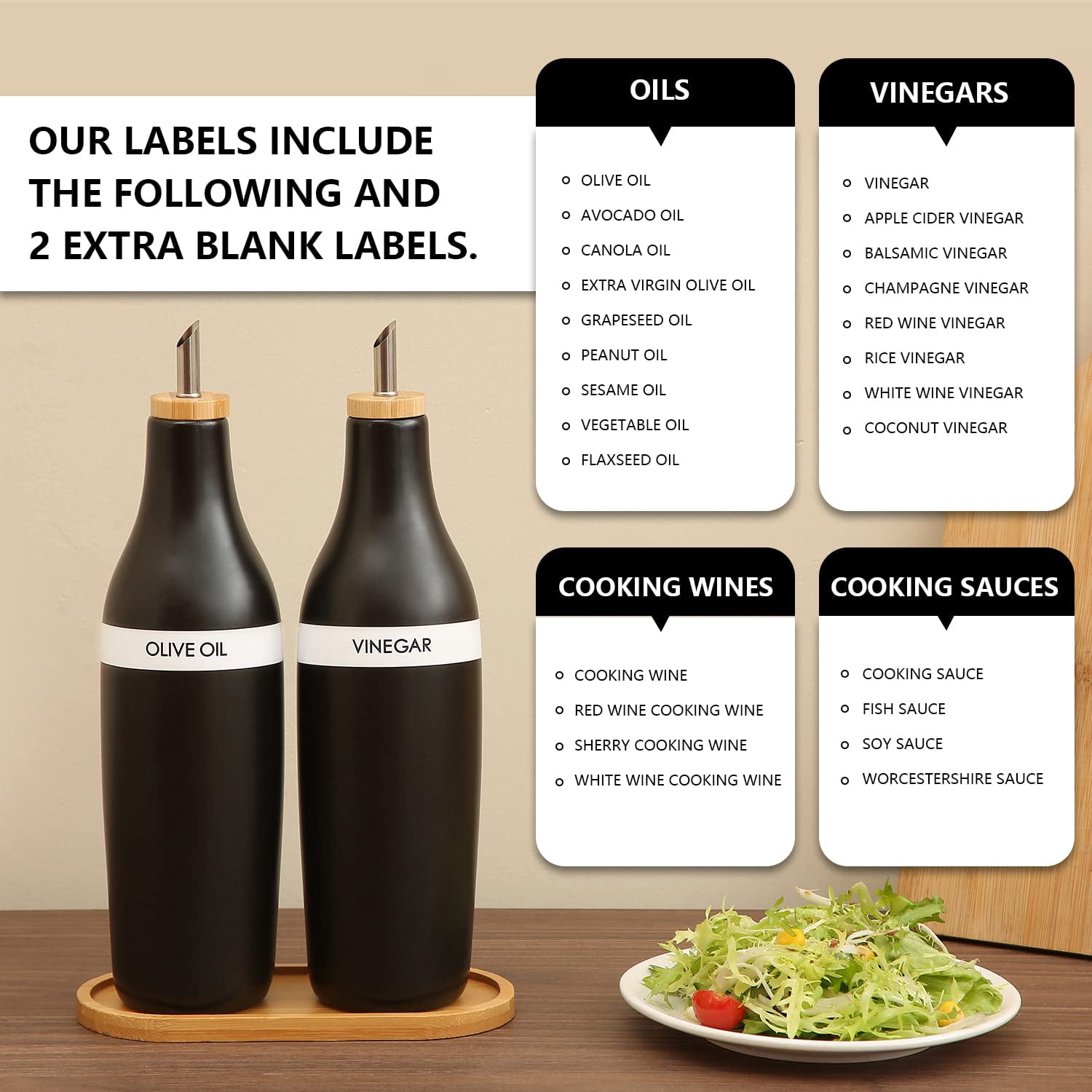 Ceramic Olive Oil Dispenser for Kitchen, Stoneware 16oz Oil Cruet and Vinegar Bottles Dispenser, Kitchen Dispenser Bottle for EVOO Vinegar Syrups, Modern Farmhouse Design(B-O)
