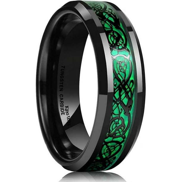 King Will Dragon-Anillo de carburo de tungsteno para hombre, 8mm/6mm/5mm, rojo/verde, fibra de carbono, dragón celta negro, ajuste cómodo, banda de boda 9