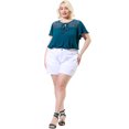 thumbnail image 3 of Plus Size Tops for Women Lace Panel Tassel Tie V Neck Blouse Tops Turquoise 3X, 3 of 7