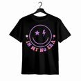 thumbnail image 1 of [Camiseta de algodón de verano] Camiseta estampada de algodón de doble cara para niña | 100 % algodón, lavable a máquina, cuello redondo, negra con estampado de letras coloridas, manga corta, estilo i, 1 of 6