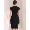 thumbnail image 3 of Vestido de tubo para mujer con cuello en V, manga casquillo, cintura alta, vestido ajustado Negro S, 3 of 6