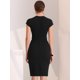 thumbnail image 3 of Vestido de tubo para mujer con cuello en V, manga casquillo, cintura alta, vestido ajustado Negro S, 3 of 6
