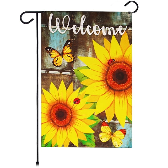 G128 Garden Flag Welcome Sunflowers and Butterflies 12"x18"