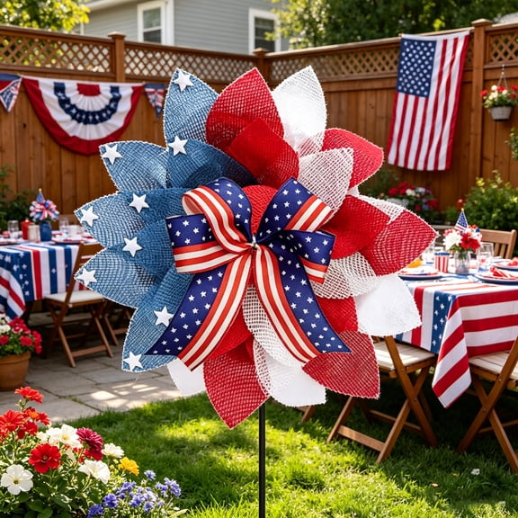 Patriotic Wall Wreath Red White Blue Stars Decoration, Front Door Hanging for 4th of July Veterans Day Memorial Day Parties, Indoor Outdoor Home Decor (16 In)