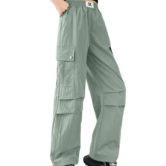 BJUTIR Girls Pants Vintage Fashion With Pockets Cargo Pants Solid Color Streetwear Regular Fit Green Trousers Size 11-12 Years