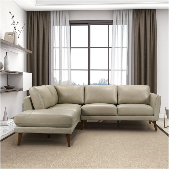 JERFIT Modern Beige Leather Sectional Sofa with Chaise, Mid-Century Left Facing Couch for Living Room