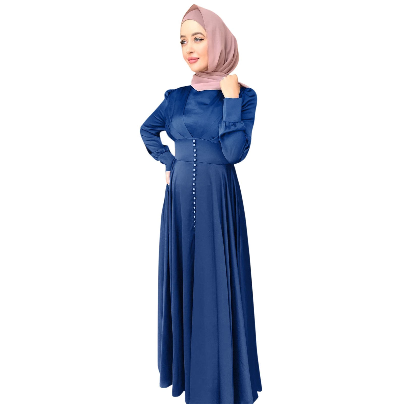 Women's Casual Solid Muslim Dress Lantern Sleeve Abaya