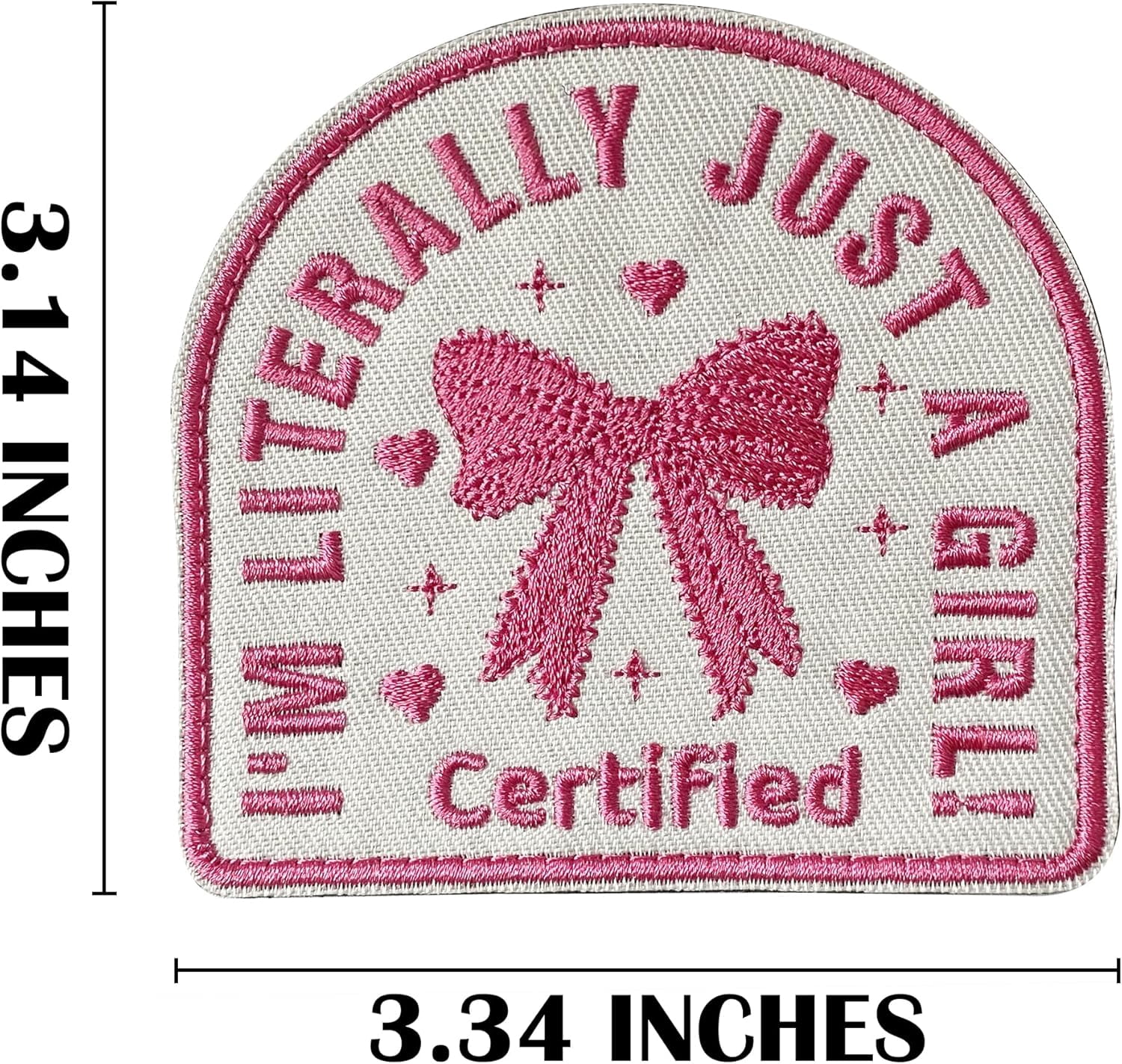 Certified I'm Literally Just A Girl Embroidered Patches, 3.15" x 3.34" Funny Cute Pink Bow Tie Hook and Loop Patches for Backpacks Hats Clothes Bags Dog Harness Collar Vests Jeans Girls