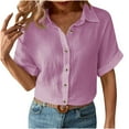thumbnail image 6 of Mittory Linen Cotton Womens V Neck Collared Short Sleeve Shirts Button Down Blouse Tops, 6 of 8