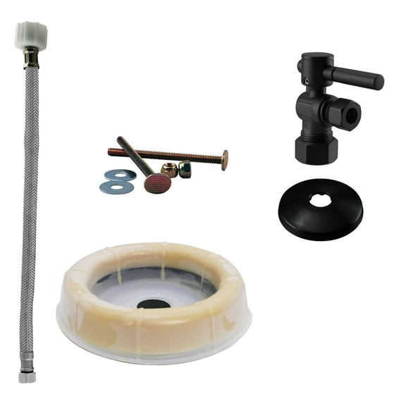Westbrass D1612TBL-62 1/2" Lever Handle Angle Stop Toilet Installation Kit with Steel Supply Line, Wax Ring and Flange, Matte Black