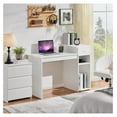 thumbnail image 2 of Small White Computer Desk with Drawers and Printer Shelves, Wood Study Writing Table Compact PC Laptop Workstation for Small Space Home Office, 2 of 2