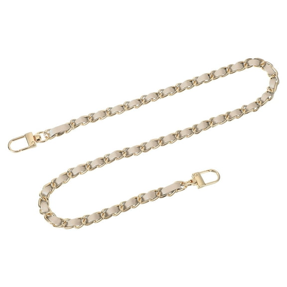 Uxcell Purse Chain Strap, 24" Leather Iron Flat Chain Strap Handbag Chains Purse Straps with Buckles for Shoulder Bags Replacement Strap (Beige Strap Gold Chain)