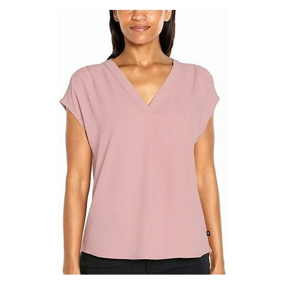Banana Republic Women's Short Sleeve V-Neck Blouse (Pink, XL)
