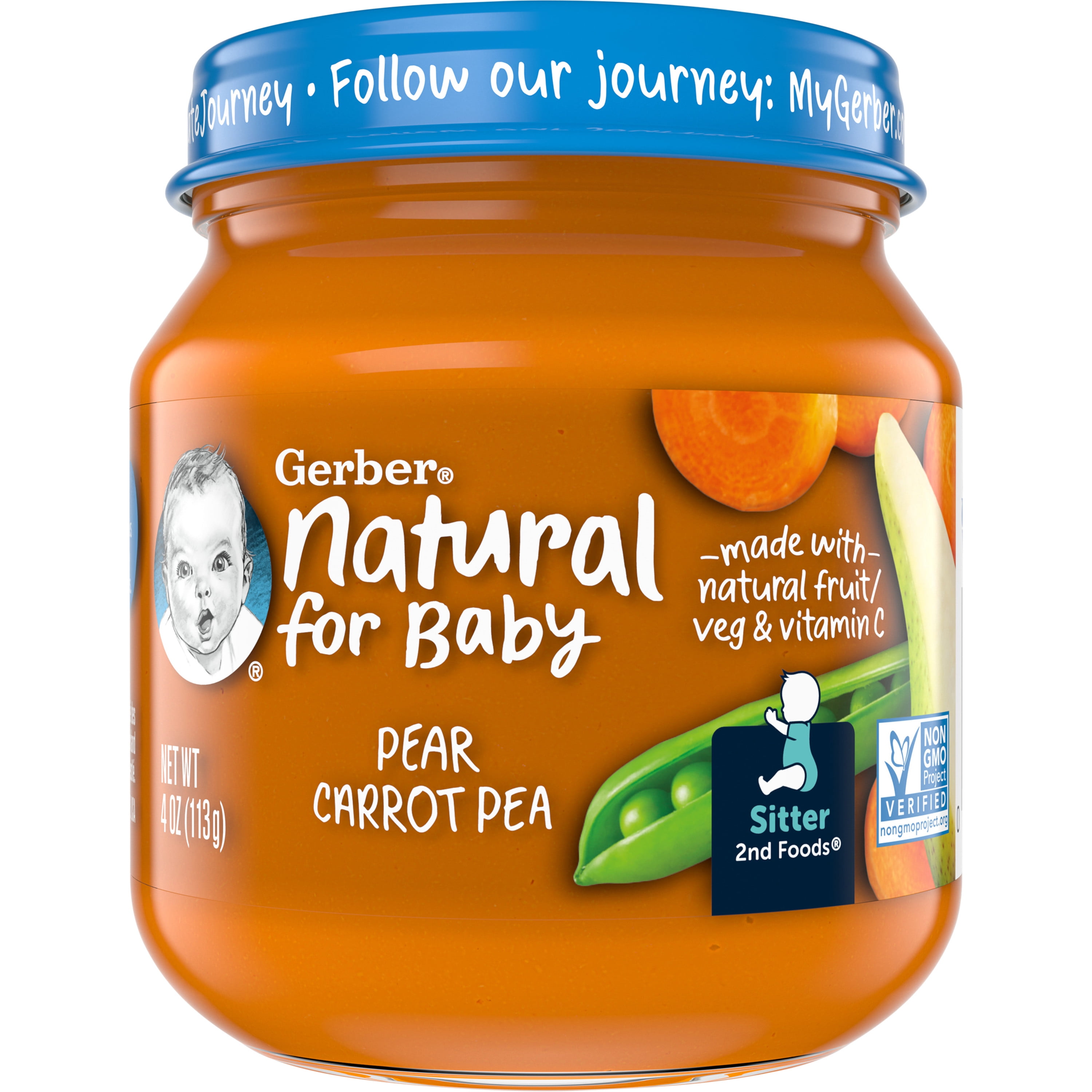 Gerber 2nd Foods Natural for Baby Baby Food, Pear Carrot Pea, 4 oz Jar