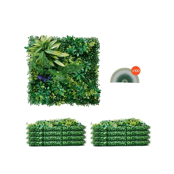 VEVOR Artificial Grass Wall Panels, 8 PCS 20 x 20 inch, 3D Combination Greenery Boxwood Panel for Indoor Outdoor Green Decor & Ivy Fence Covering, Privacy Backdrop Wall Hedge Screen for Garden