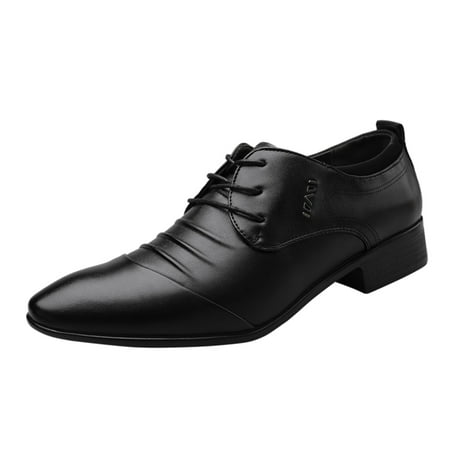 

Fsqjgq Leather Shoes Men Casual Fashion Summer and Autumn Men Leather Shoes Low Heel Pointed Toe Lace Solid Color Business Style Mens Shoe Leather Black 45
