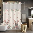 thumbnail image 5 of Easter Bunny No Hooks Shower Curtain with Snap-in Liner Watercolor Spring Red Floral Green Eucalyptus Leaves Cute Animal Linen Texture Shower Curtains for Bathroom, Waterproof, Washable 72"x96", 5 of 9