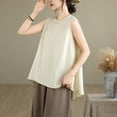 thumbnail image 5 of YUGYXL Cotton Linen Tank Top for Women Sleeveless Round Neck Tops Casual Solid Color Flowy Tanks Loose Back Slit Shirt Vest Beige L, 5 of 9