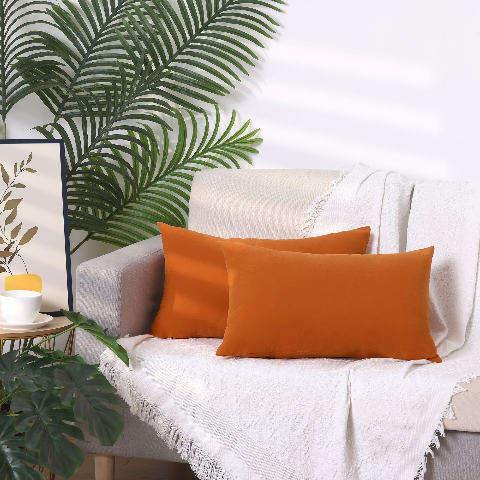 Unique Bargains 4 Pcs Solid Color Pillowcases Hidden Zipper Pillow Covers Orange 12" x 20"