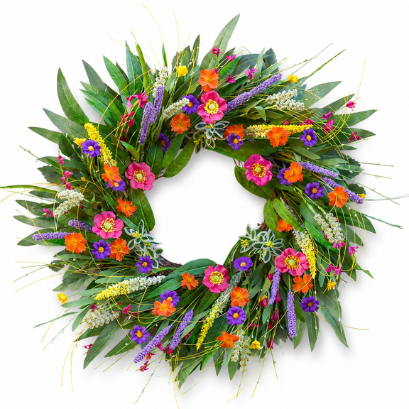 21 Inch Spring Wreaths for Front Door, Outdoor Summer Wreath with Lavender, Daisies, Wildflowers and Green Leaves, Artificial Floral Wreath for Farmhouse Porch, Wall, Window and Home Decor