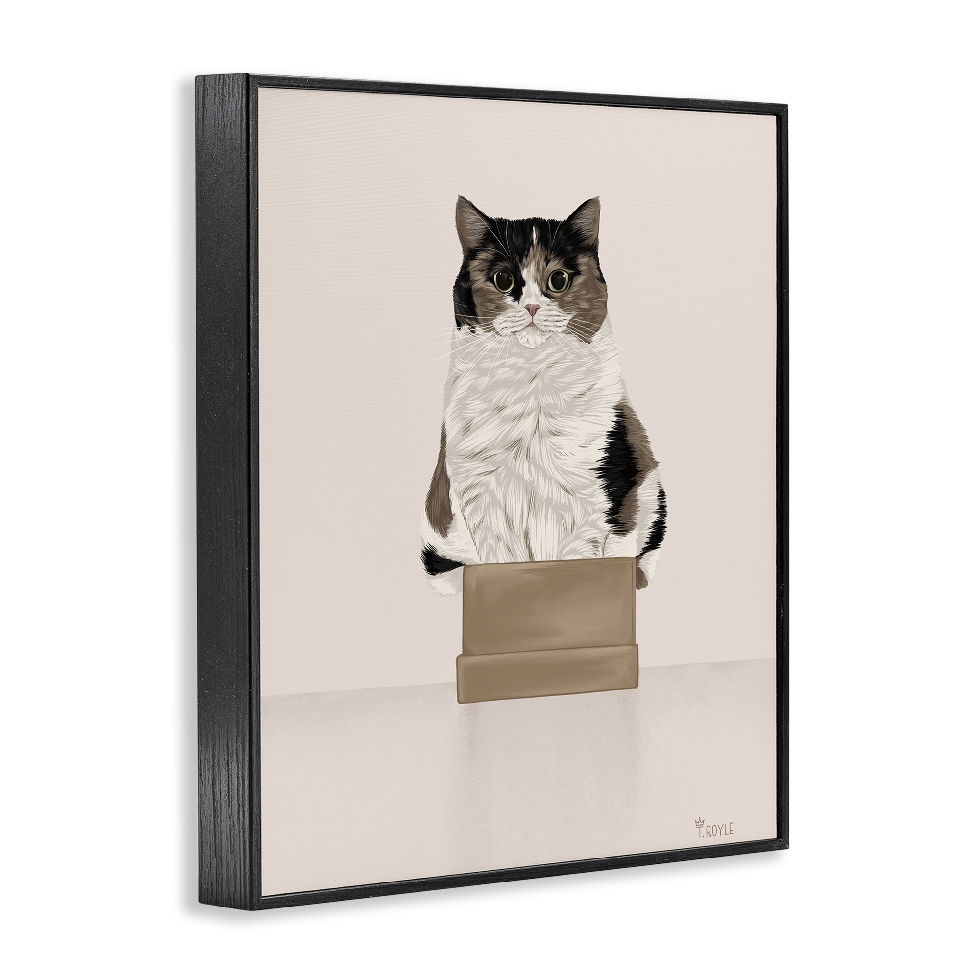 Stupell Industries Cat in Cardboard Box Animals & Insects Painting Black Framed Art Print Wall Art, 11 x 14