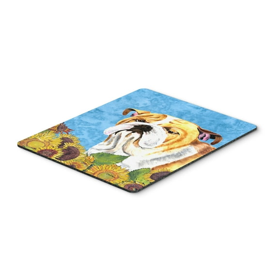 Bulldog English in Summer Flowers Mouse Pad Hot Pad or Trivet