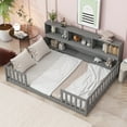 thumbnail image 3 of Full Size Floor Bed Modern Farmhouse with Side Bookcase Storage Shelves Guardrails Low Profile Platform Bed for Small Bedroom Space Saving, Grey, 3 of 18
