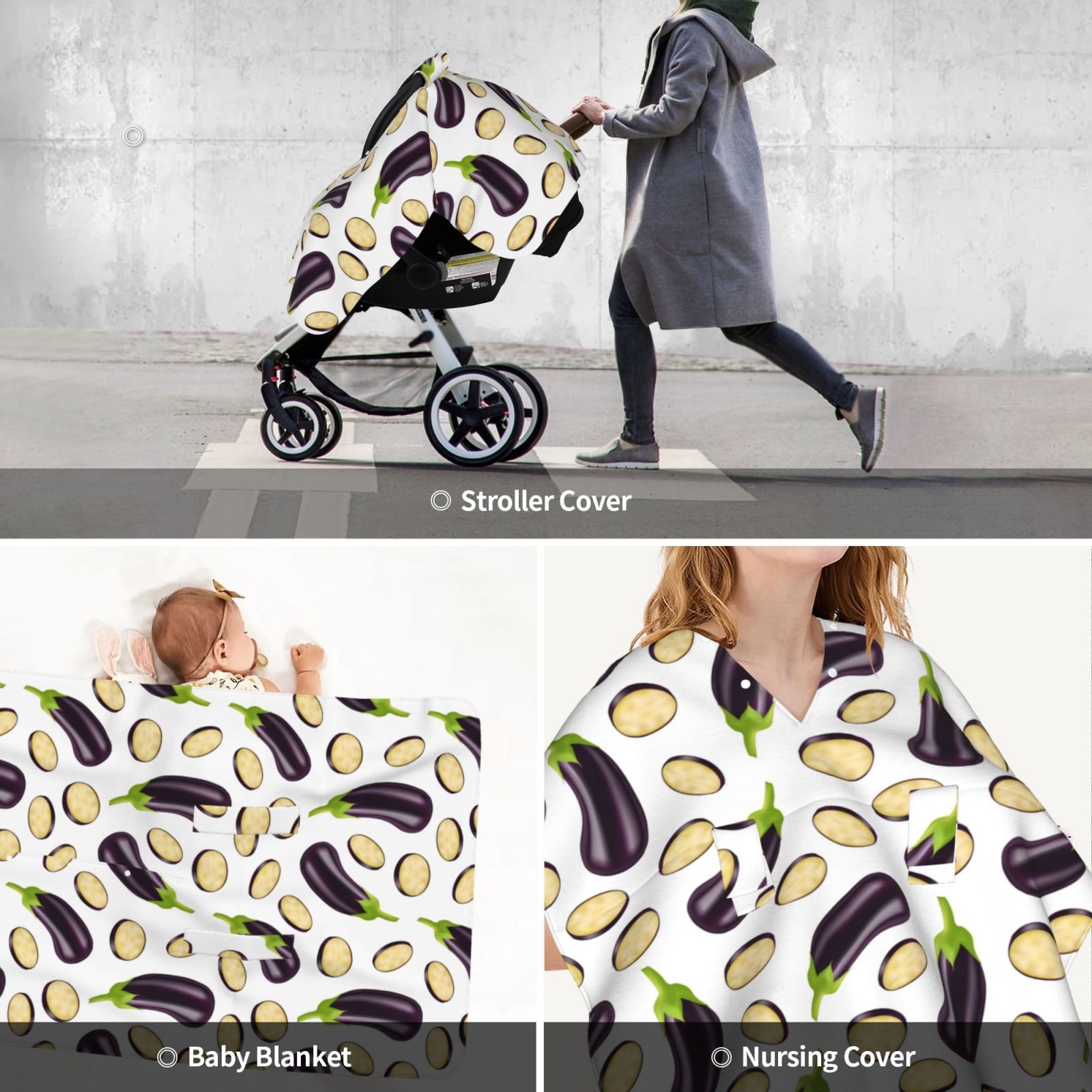 Car Seat Cover Baby - Eggplant slices Breathable Infant Car Seat Cover for Baby Carseat, Lightweight Comfort Baby Essentials Must Haves Newborn Stuff for Girl Boy