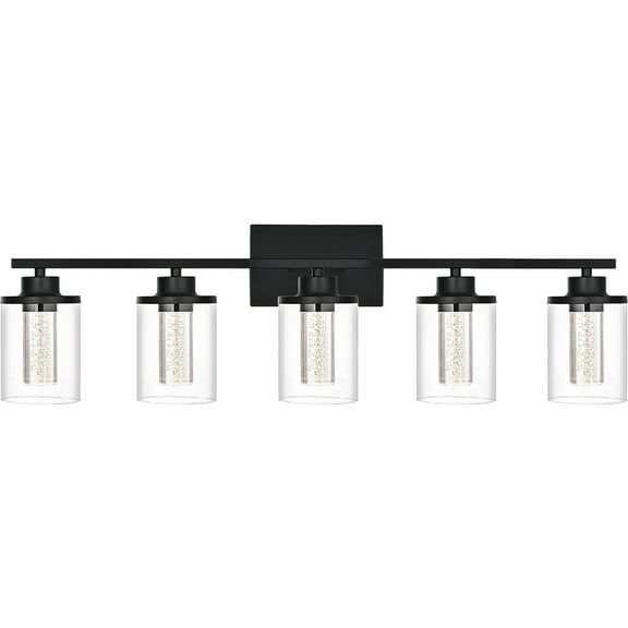 Melucee 5CCT Dimmable LED Black Vanity Lights 5-light, Modern Vanity Lighting Fixtures with Crystal Light Columns and Clear Glass for Bathroom Bedroom