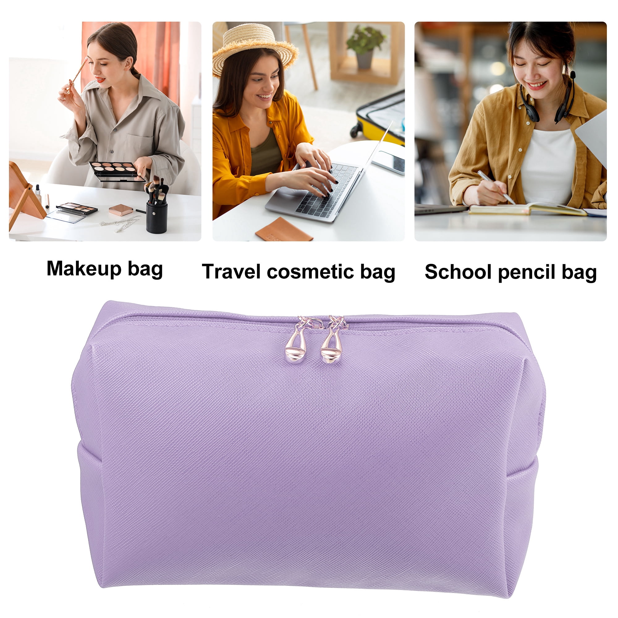 Unique Bargains Floral Makeup Bag Zipper Flower Cosmetic Pouch Purple