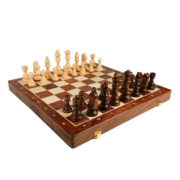 Yeacher Wooden Chess Board Set 15 Inch International Chess Game Foldable Chess Board with Crafted Chess Pieces and Storage Slots for Kids Adults