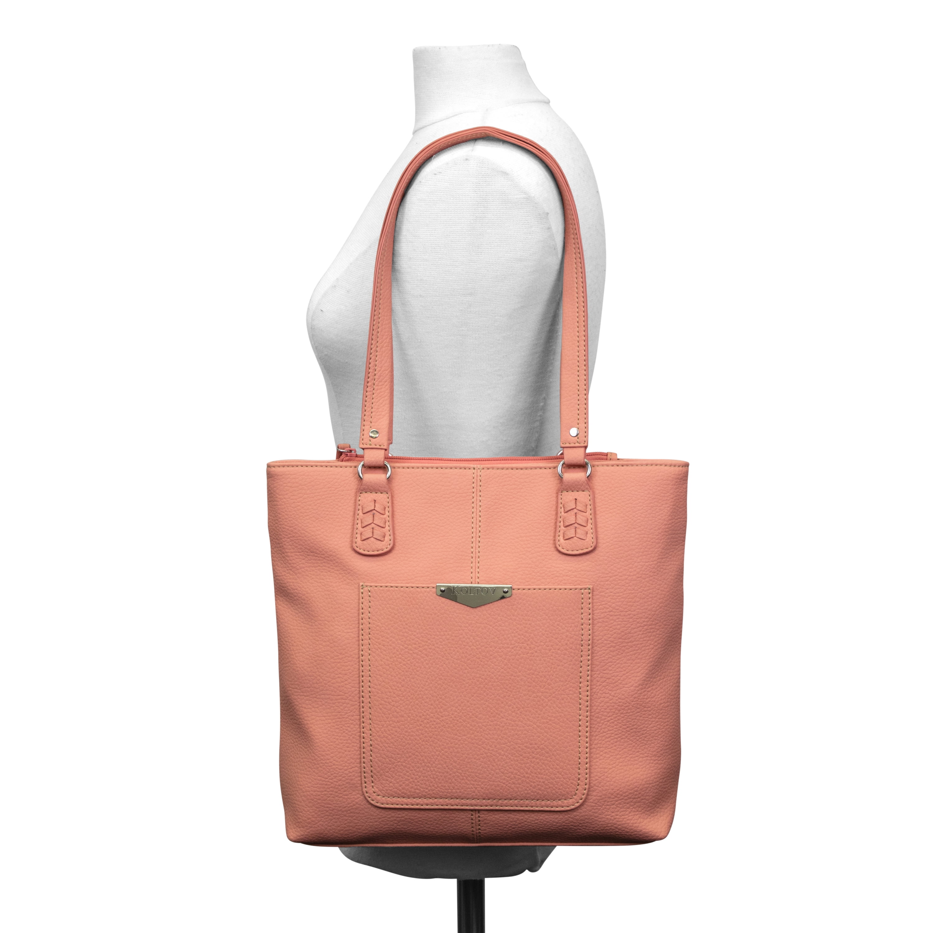Koltov Vegan Leather Lexi Tote, Salmon