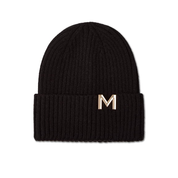 MeMoi Boys Ribbed Metal M Cut-Out Design Rayon Blend Beanie - Boys - Male (S, Ivory)