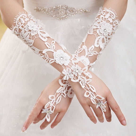 BESTYASH 1Pair White Elastic Lace Gloves Wedding Dress Accessories for Adornment